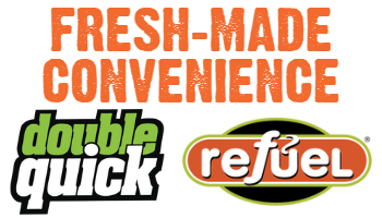 Vertical co brand logos from Refuel and Double Quick.