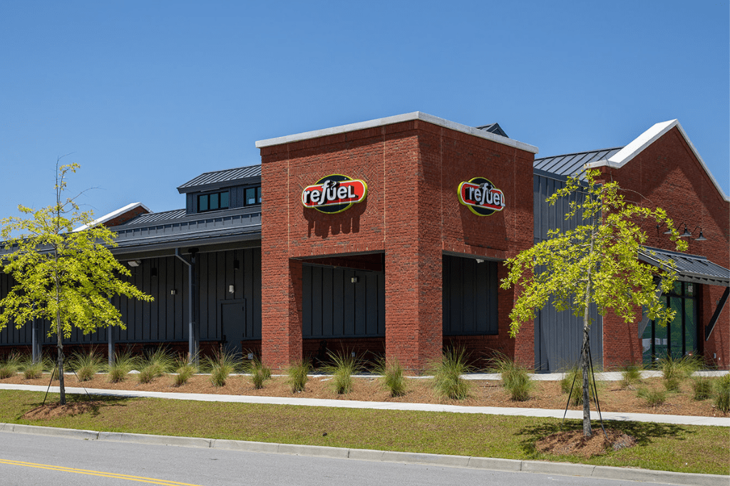 Curbside of Refuel store building.
