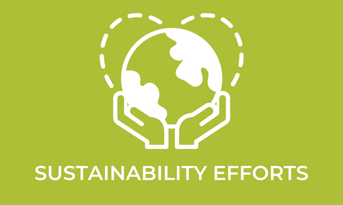 Green and white sustainability efforts logo.