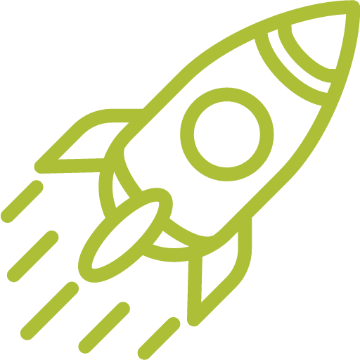 green rocket icon to convey Refuel's drive for innovation and growth