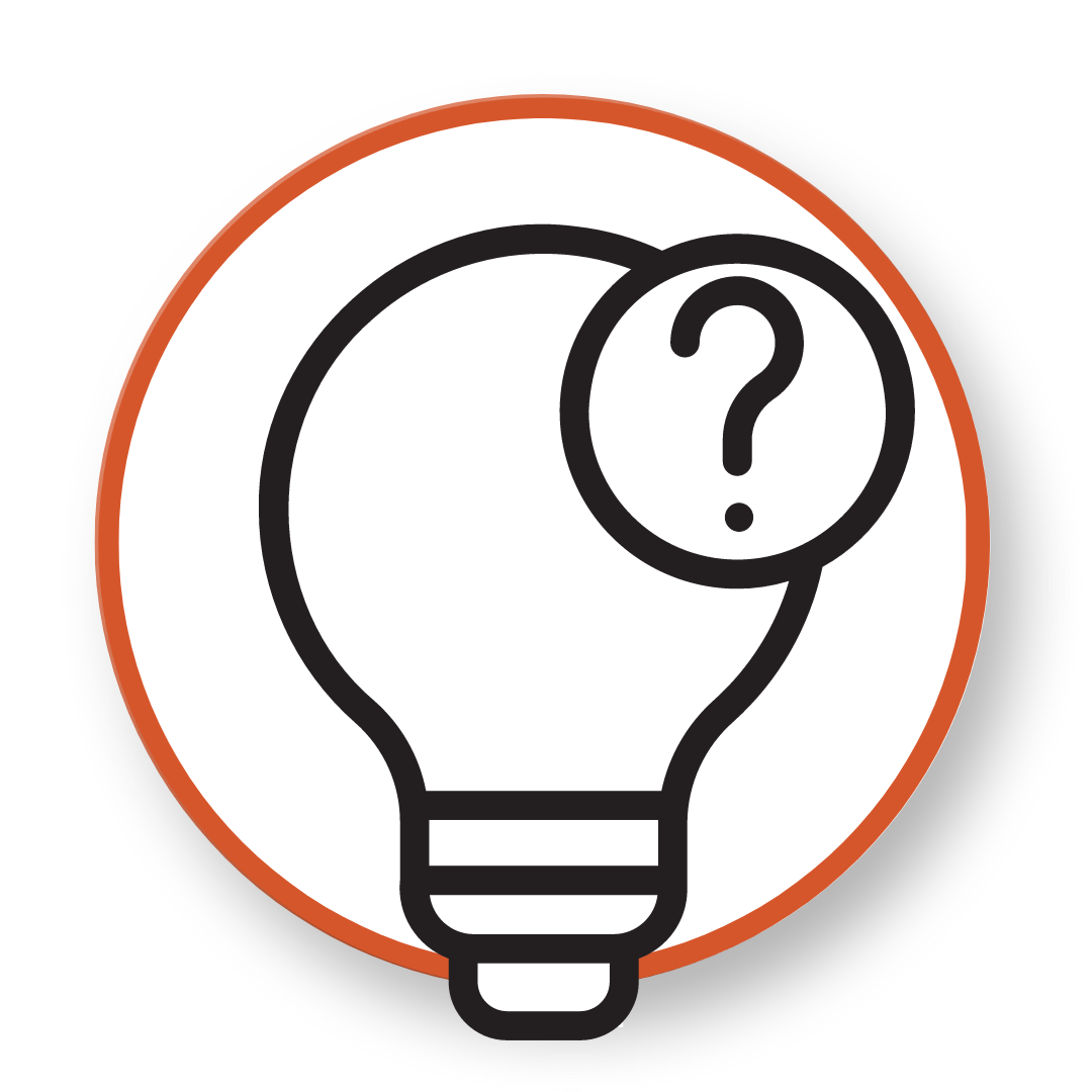 circle around a light bulb with a question mark to convey suggestion submissions at Refuel