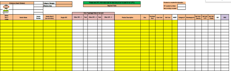 Refuel's example of a New Product Sheet